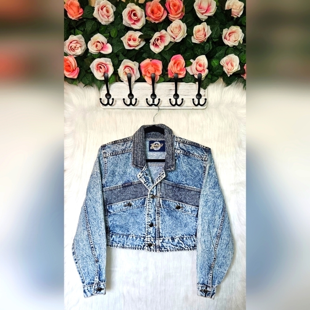 R.G. Brown's Vintage RARE Knit Collar/Back Light Wash Bomber Denim Jacket